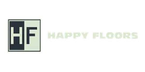 Logo for Happy Floors: a square with “HF” initials and the words “HAPPY FLOORS” next to it.