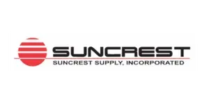 Logo of Suncrest Supply, Incorporated. A red sun graphic with horizontal white lines to the left of the company's name.