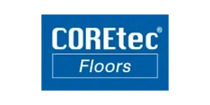 COREtec Floors logo in white text on a blue rectangular background. The words 