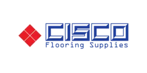 Logo for Cisco Flooring Supplies: Red diamond with four squares, blue framed text.
