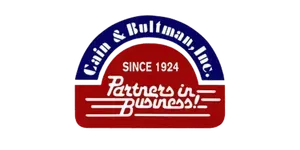 Logo for Cain & Buttman, Inc. with red and blue arch. Text: 