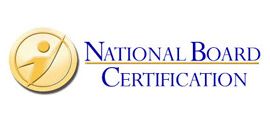 The national board of certification logo is yellow and blue.