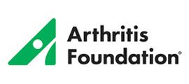 The arthritis foundation logo is a green arrow with a white circle in the middle.