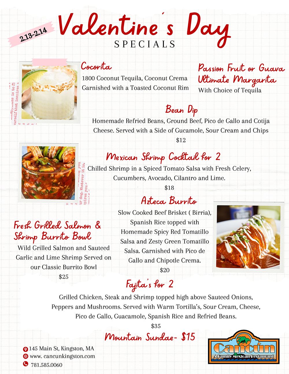 Cancun Family Mexican Restaurant Food Kingston, MA