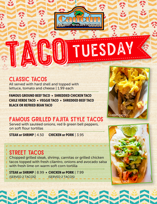 Cancun Family Mexican Restaurant Specials Menu Kingston MA
