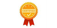 Orange certified seal with red ribbons