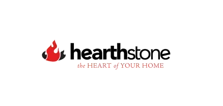 Logo for Hearthstone. Red flame icon next to black text that reads