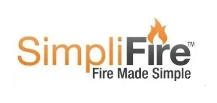 SimpliFire logo with orange flame over gray text and tagline