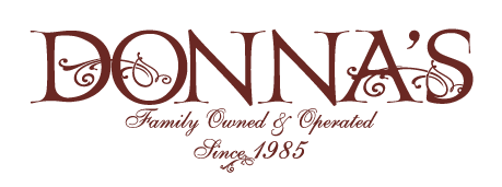 Brown logo: "DONNA'S" with floral accents. Text reads "Family Owned & Operated Since 1985".