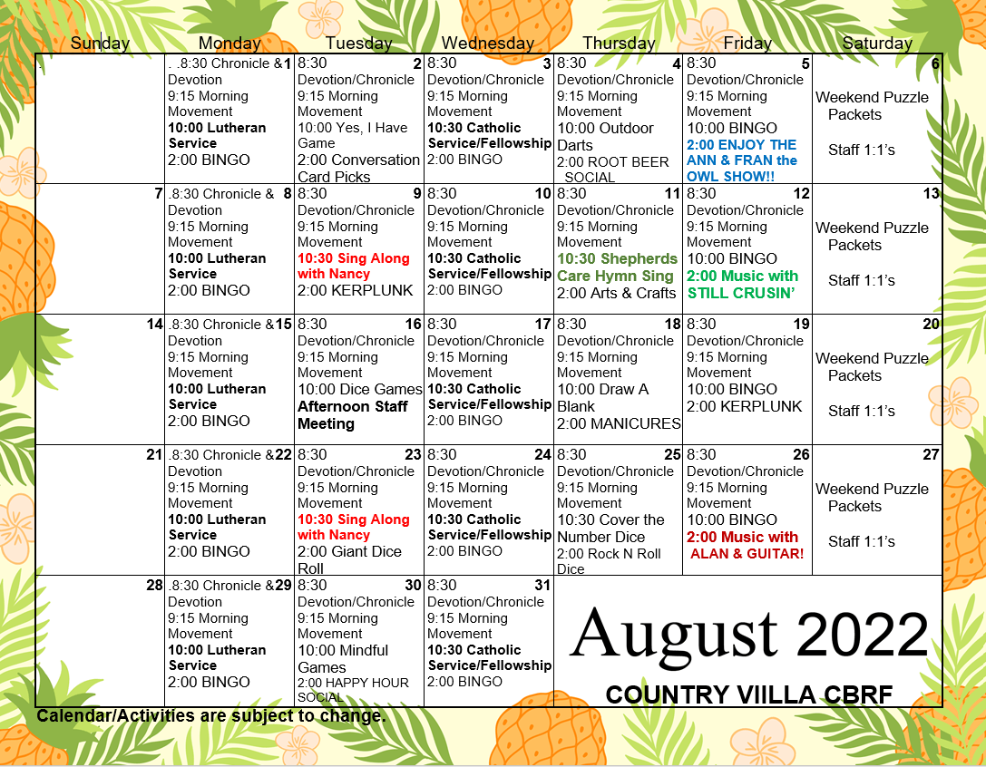 Country Villa Assisted Living Little Chute Activities Little Chute, WI