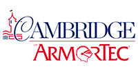 Cambridge ArmorTec logo with a castle illustration and text in blue and red.