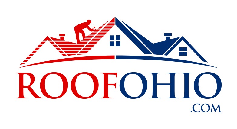 RoofOhio logo featuring a red roof being worked on, and a blue roof with a house, with the company name below.
