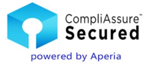 CompliAssure Secured logo with blue hexagon icon and “powered by Aperia” text