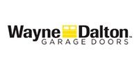 The logo for wayne dalton garage doors is black and yellow.