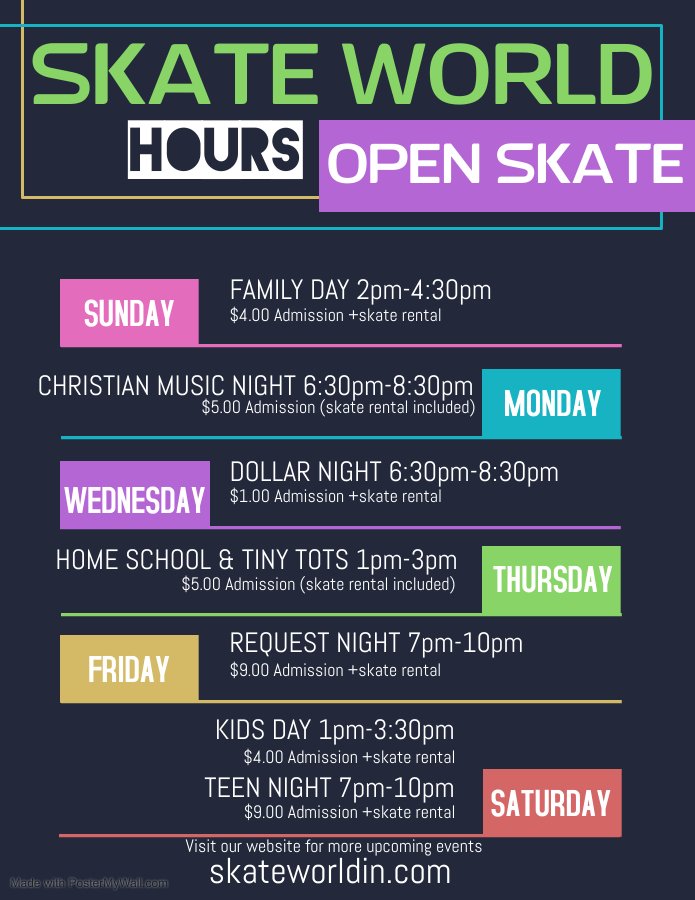 Open Skate Hours Roller Skating Events Evansville, IN