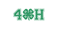 Green 4-H logo with cloverleaf and white outline on white background.