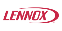 Lennox logo in red italic letters with a curved red swoosh on a white background