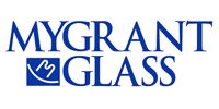 MYGRANT GLASS logo in blue text with a small blue glass icon.