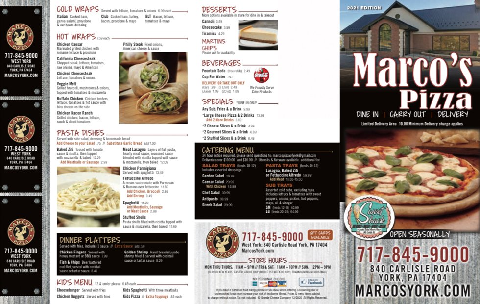 Marco's Pizza Appetizer And Stromboli Menu York, PA
