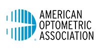 American Optometric Association logo with blue striped eye graphic and black text