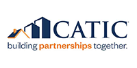 CATIC logo: blue buildings silhouette with orange roof, dark blue text