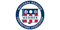 National Roofing Contractors Association member logo. Blue and white circular emblem with text and central graphic.