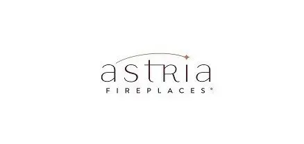 Astria Fireplaces logo with arched line and star.
