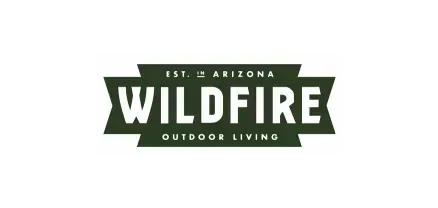 Wildfire Outdoor Living logo in dark green and white, EST. in Arizona.