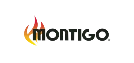 Montigo logo with flame graphic and dark text.