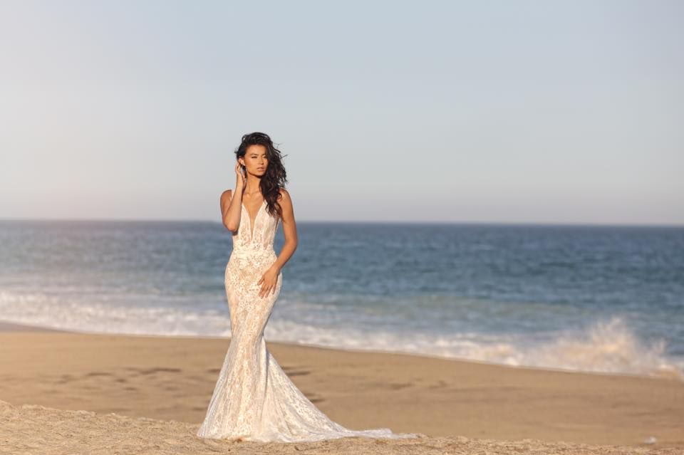 coral beach wedding dress Coral an A-line wedding dress with sequin embroidery
