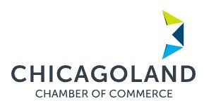 Chicagoland Chamber of Commerce logo with a yellow and blue geometric mark