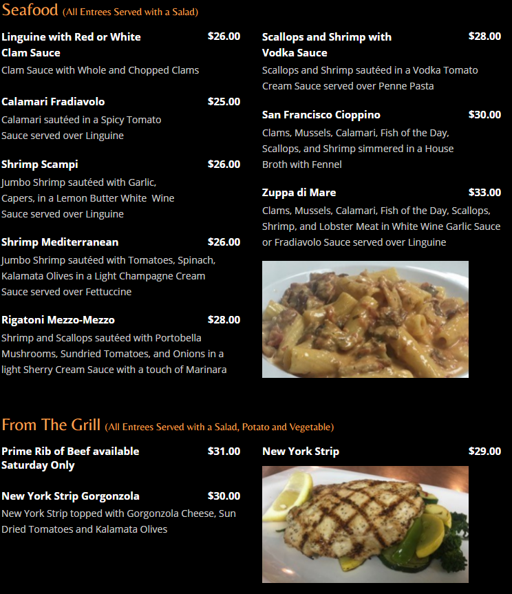 Denovellis Dinner Menu Rocky Hill, CT