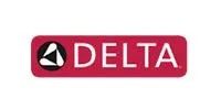 The Delta brand logo featuring a stylized triangle icon followed by the white word 