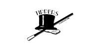 A black-and-white logo featuring a top hat, a white glove, and a magic wand, with the text 