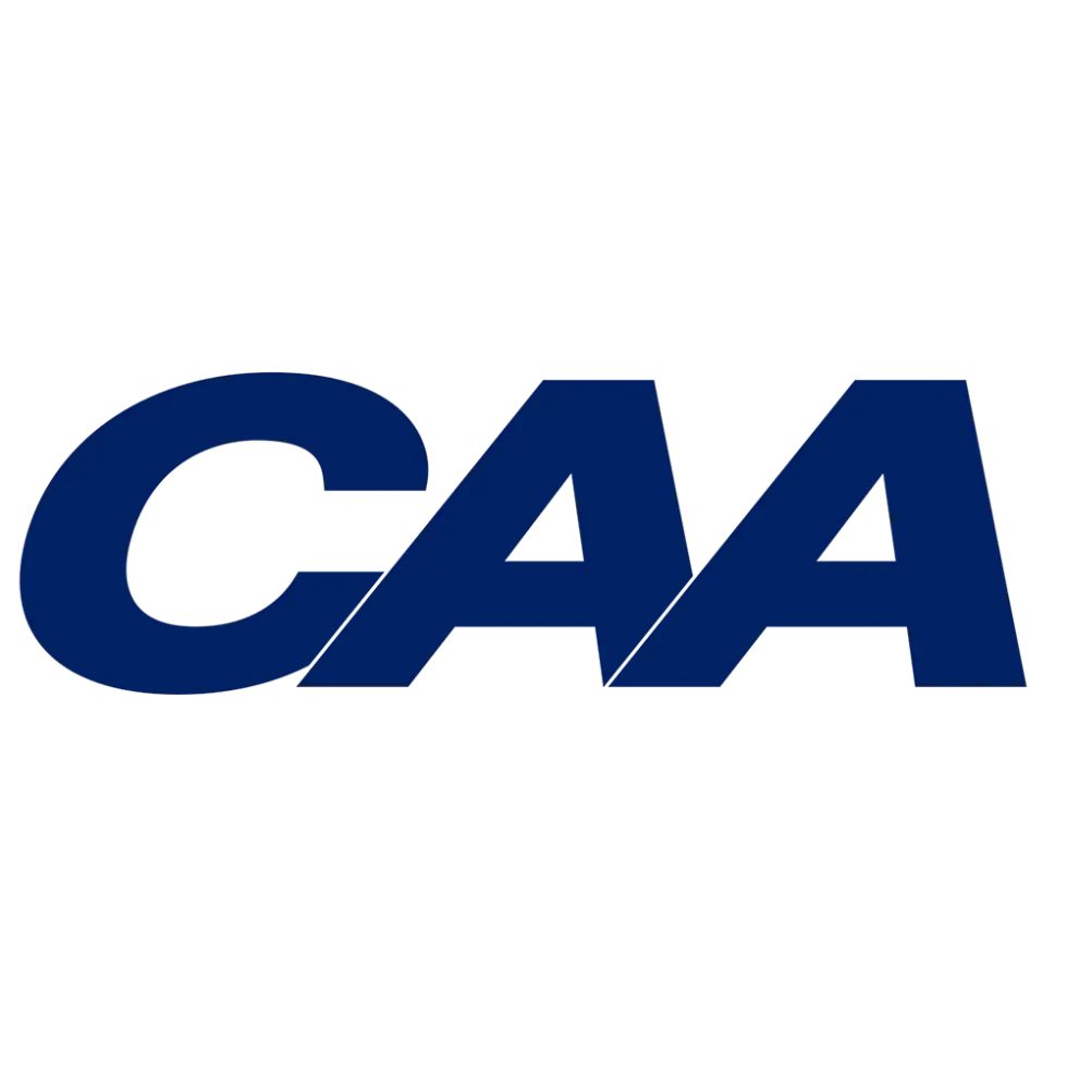 Blue CAA logo on a white background