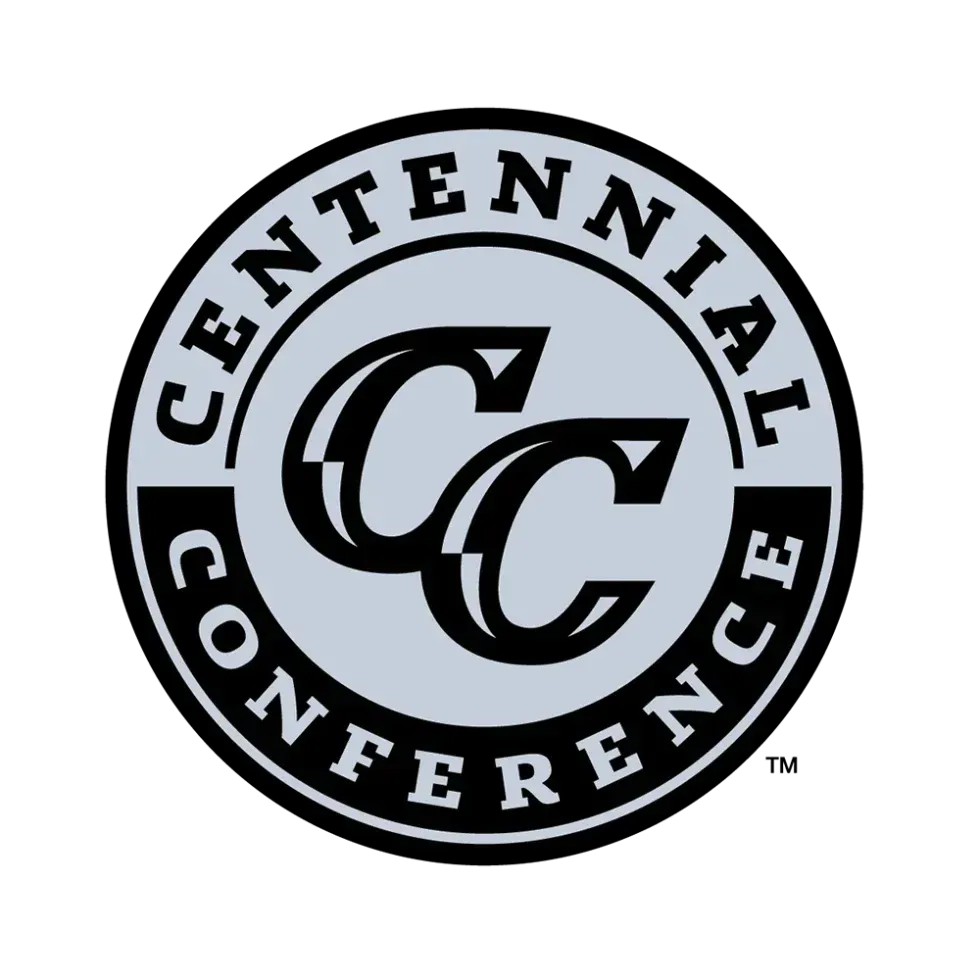 Centennial Conference logo: black circular emblem with intertwined “CC” in the center.