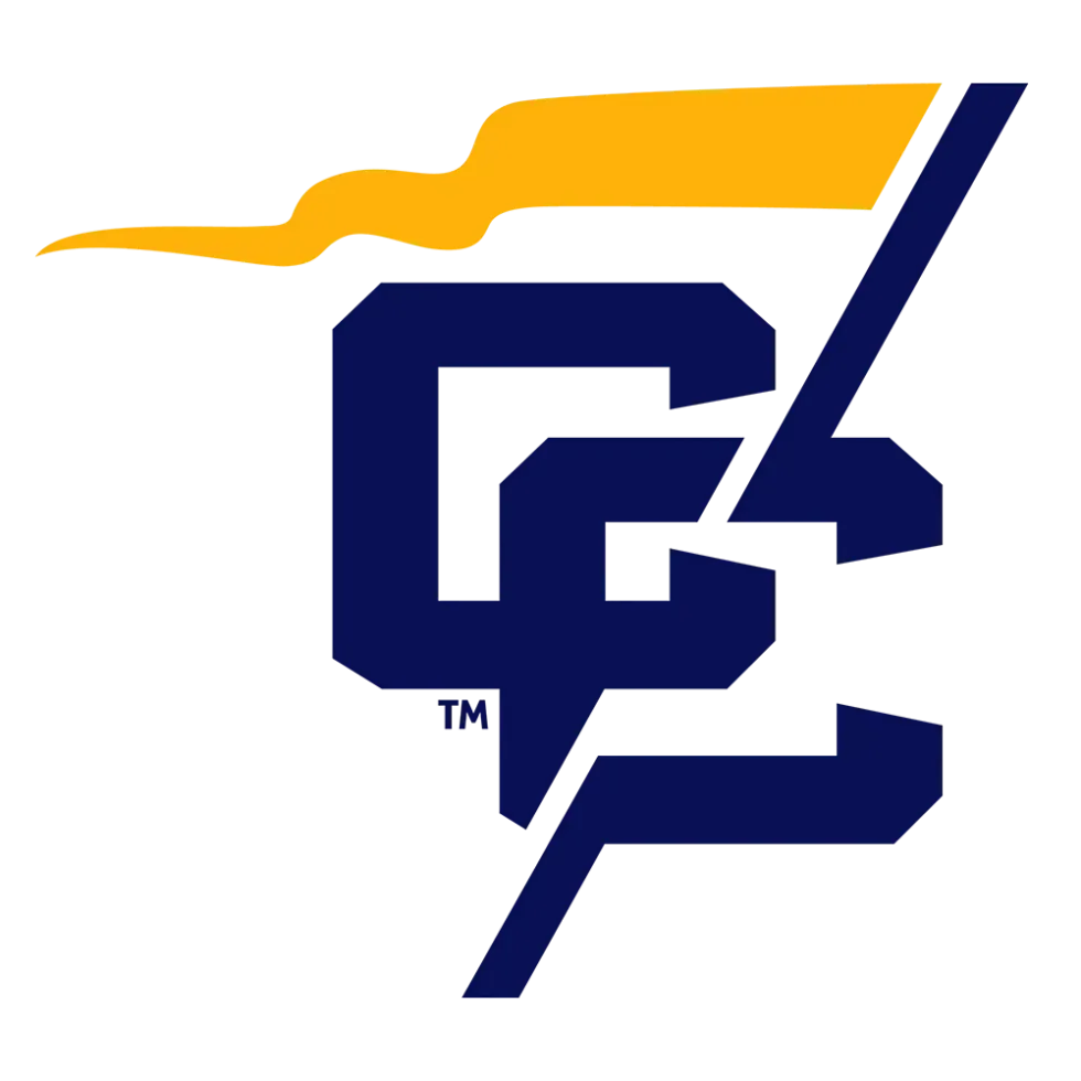 Dark blue and gold interlocking CP logo with lightning bolt shape for Cal Poly