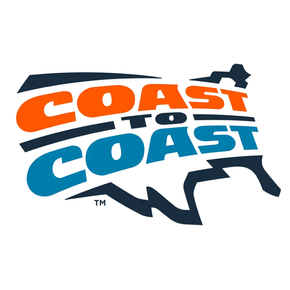 COAST TO COAST logo in orange and blue over a stylized U.S. map outline