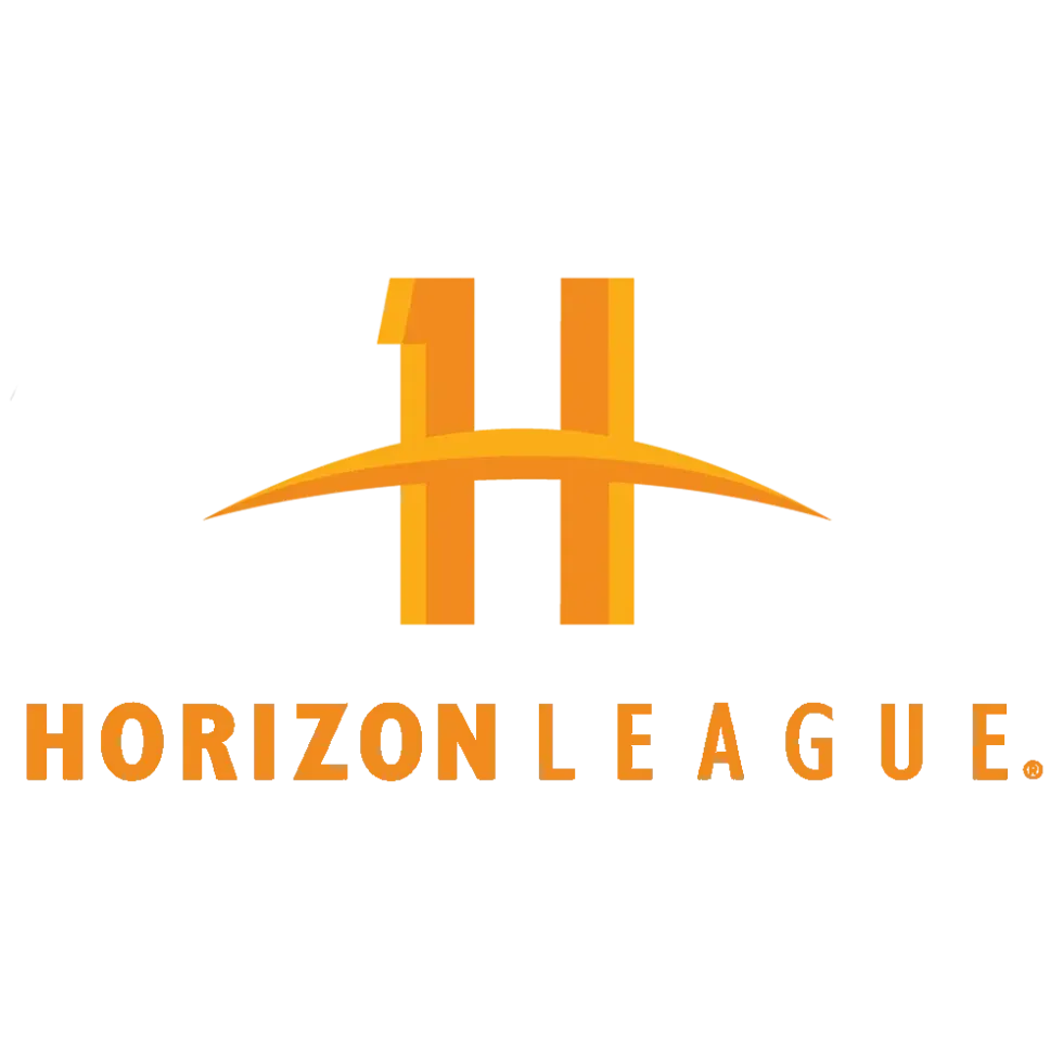 Horizon League logo with orange “H” and curved line above the words “HORIZON LEAGUE”