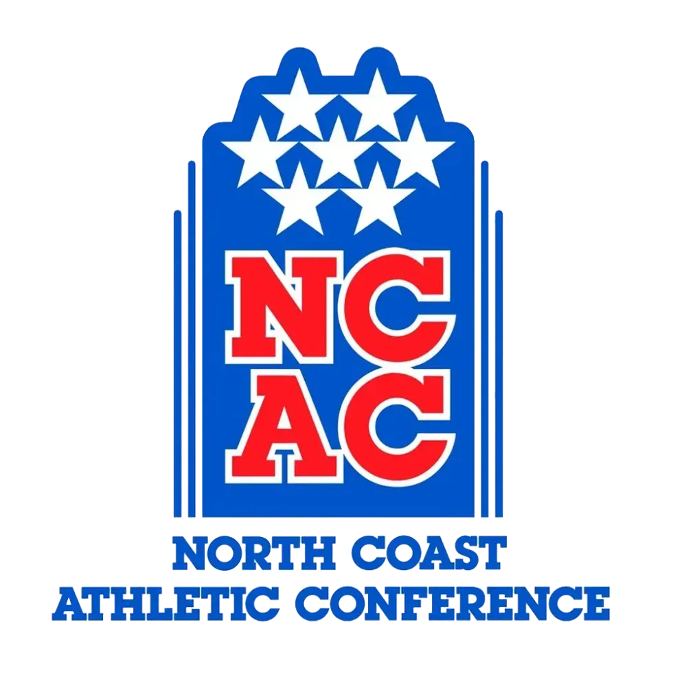 North Coast Athletic Conference logo with red NCAC letters and blue stars