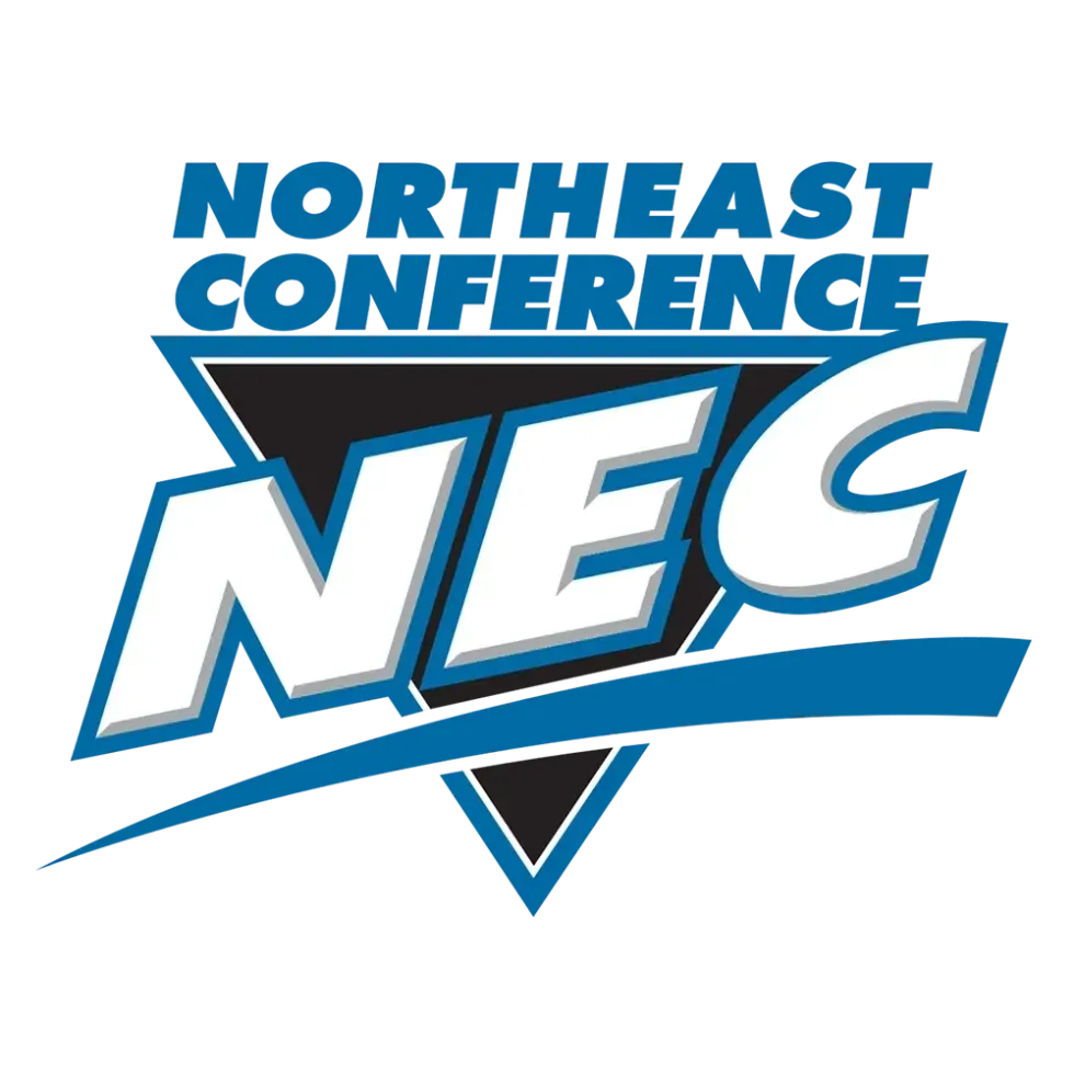 Northeast Conference NEC logo in blue and white with stylized lettering and triangular emblem
