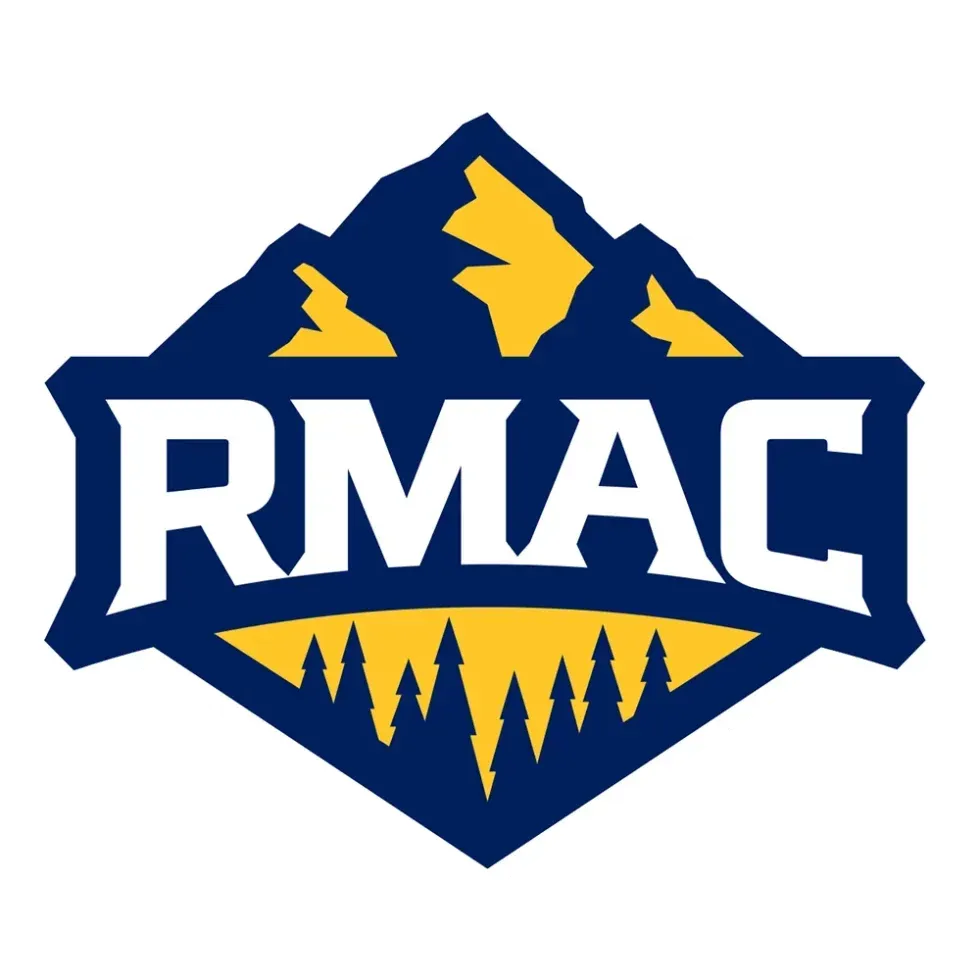 RMAC mountain logo in navy blue and gold with bold white letters
