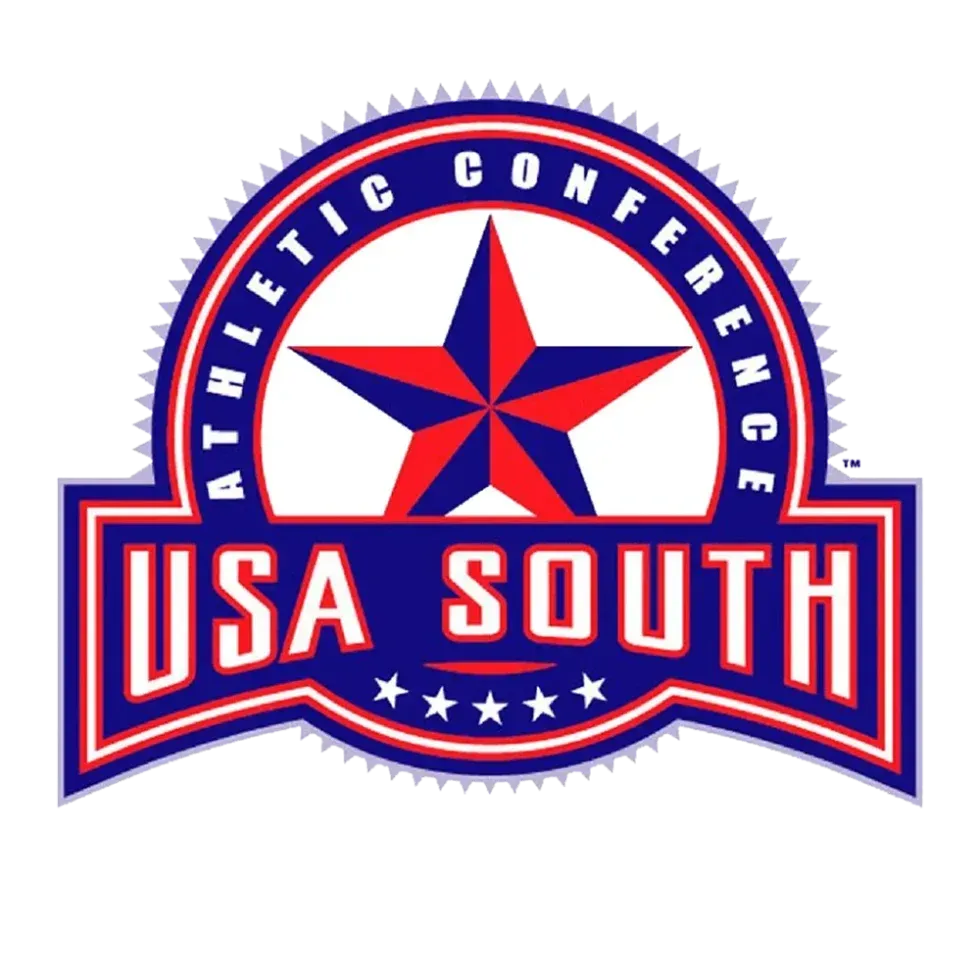 USA South Athletic Conference logo with red and blue star emblem and banner text