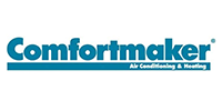 Comfortmaker logo: Teal text on a horizontal teal bar, with the text 