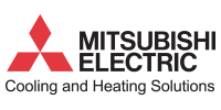 Mitsubishi Electric logo with a red diamond logo and 