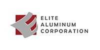 Logo of Elite Aluminum Corporation with a red square, gray shape, and company name.