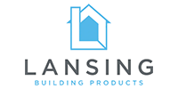 Logo for Lansing Building Products: A blue house shape forms the 