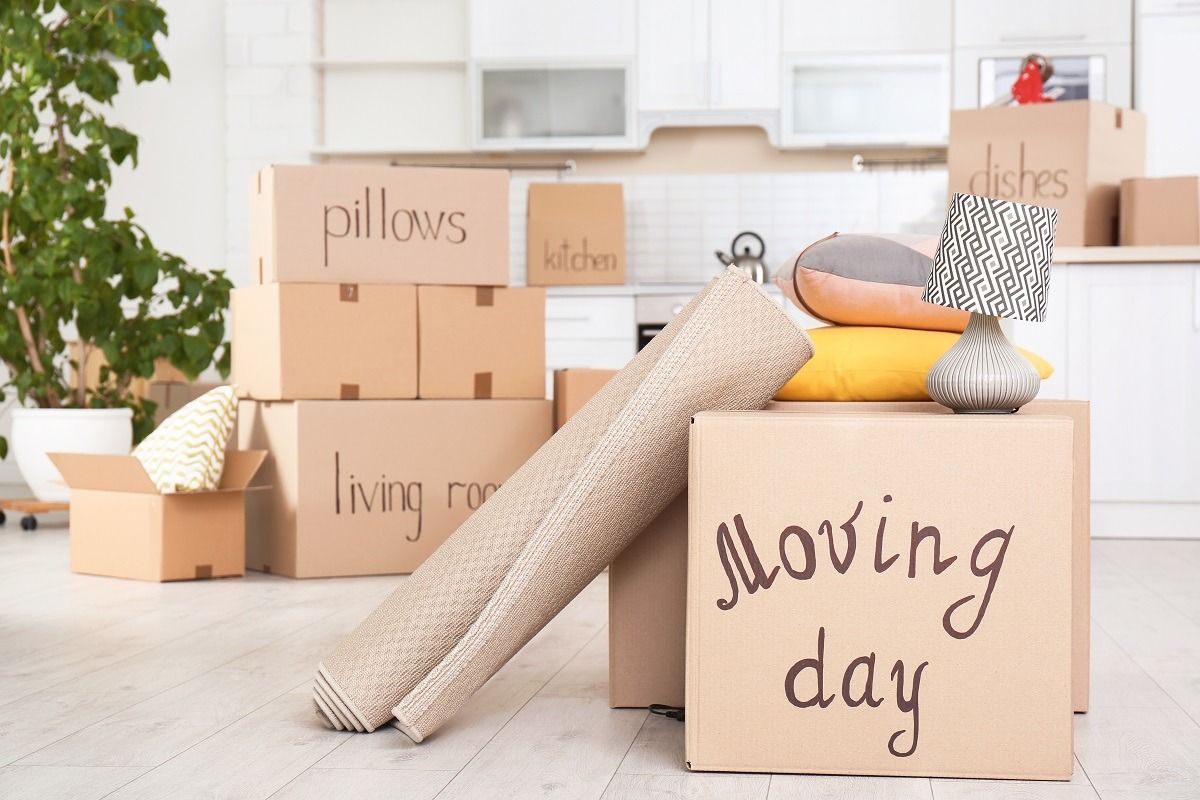 Moving boxes labeled