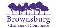 Brownsburg Chamber of Commerce logo with purple tree silhouettes and text on a white background