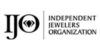 Independent Jewelers Organization logo in black and white with stylized IJ initials